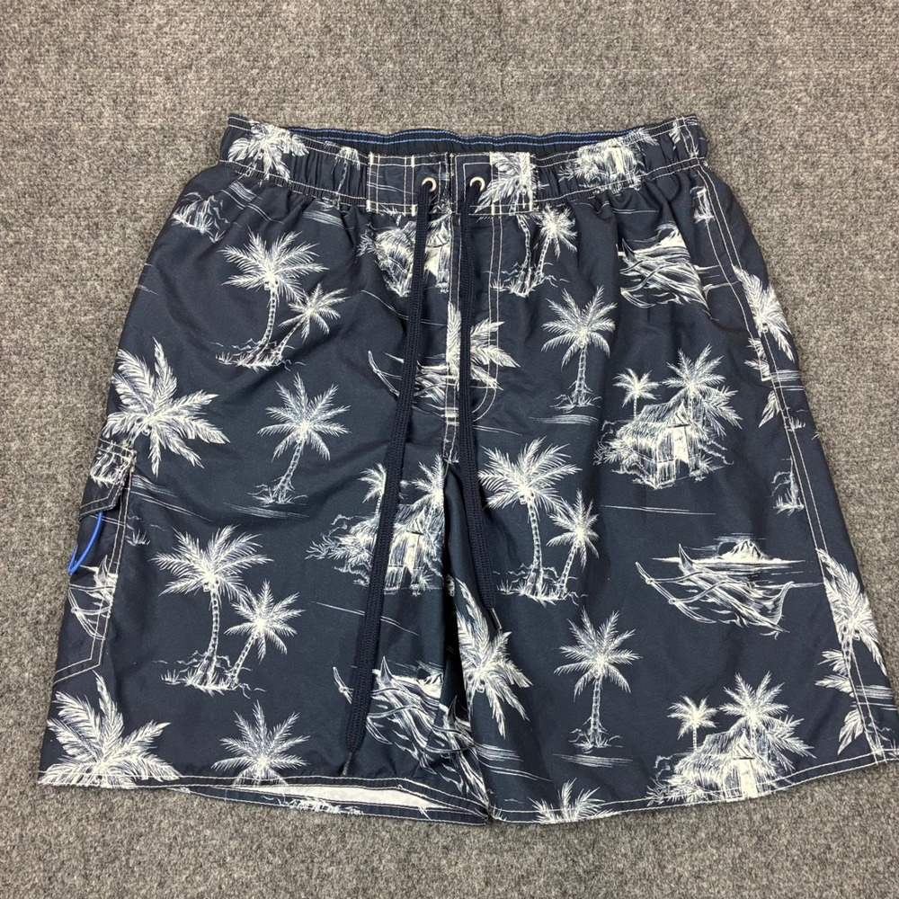 Newport Blue Mens Navy Tropical Palm Tree Swim Trunks Board Shorts Size Medium
